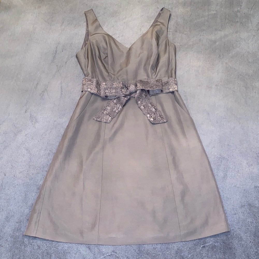 Glint Slate Gray V-Neck Bow Lace Sash Wedding Guest Dress
